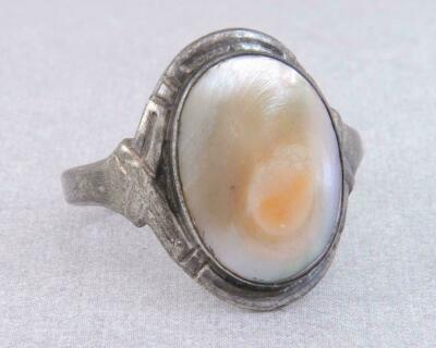 Vintage Estate 925 Sterling Silver Abalone Shell Dinner Ring 3g Size 7
