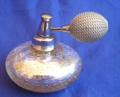 DeVilbiss Mercury Glass Perfume Atomizer Silver Crackle Partial Label 3  x 4