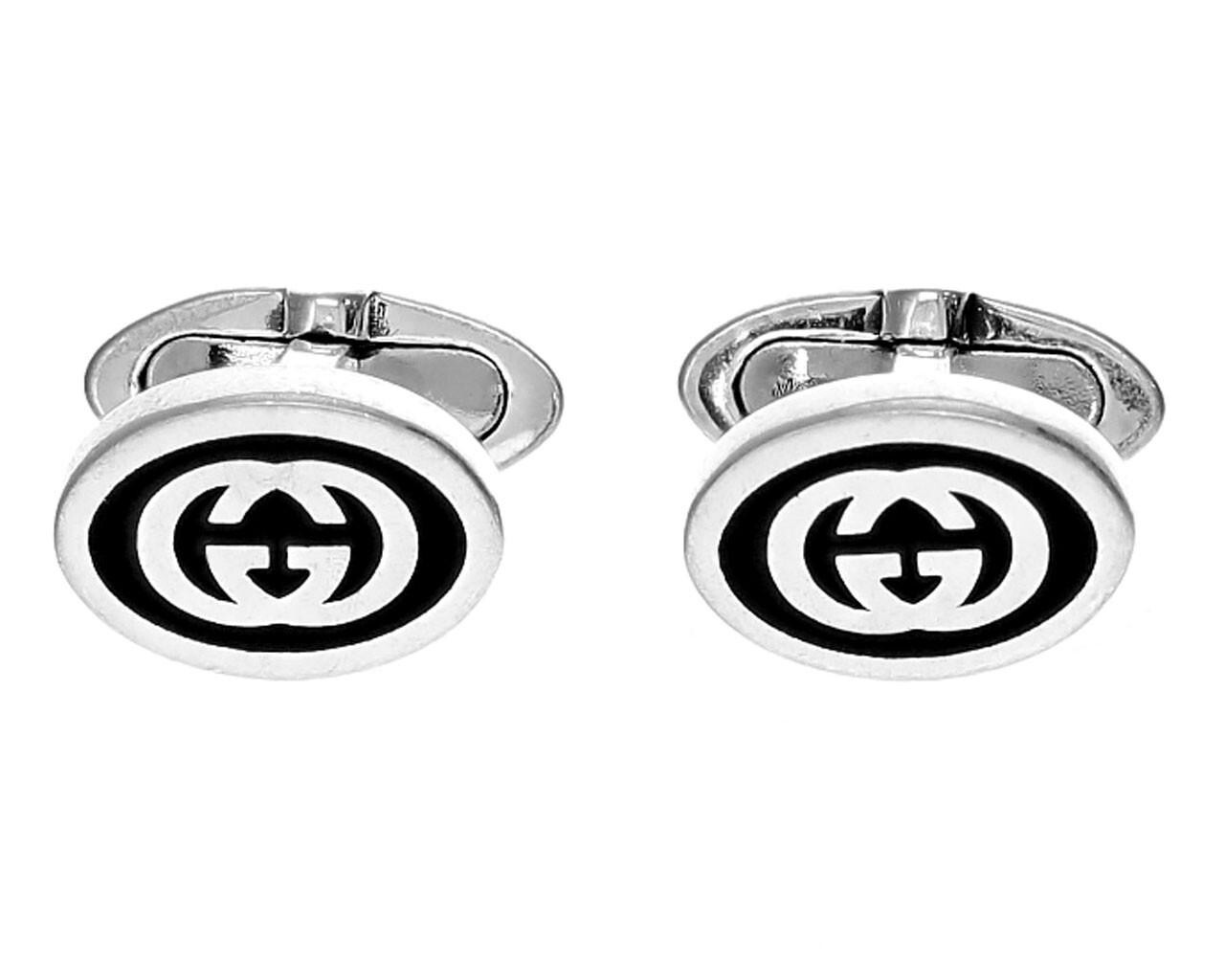 GUCCI Sterling Silver & Black Enamel Interlocking G