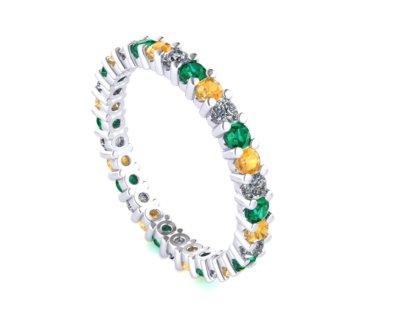 Pre-owned Jewelwesell Natural 1.2ct Alternating Diamond Emerald Citrine Eternity Band 10k White Gold