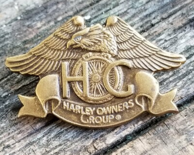 Harley Davidson Owners Group Heritage HOG Vest Pin Jacket Hat Pin Brass Colored
