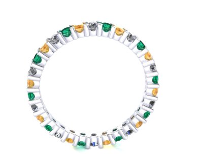 Pre-owned Jewelwesell Natural 1.2ct Alternating Diamond Emerald Citrine Eternity Band 10k White Gold