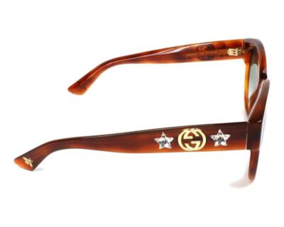 Pre-owned Gucci Gg0207s 003 Havana Star Diva Sunglasses Sonnenbrille Green Gradient Lenses
