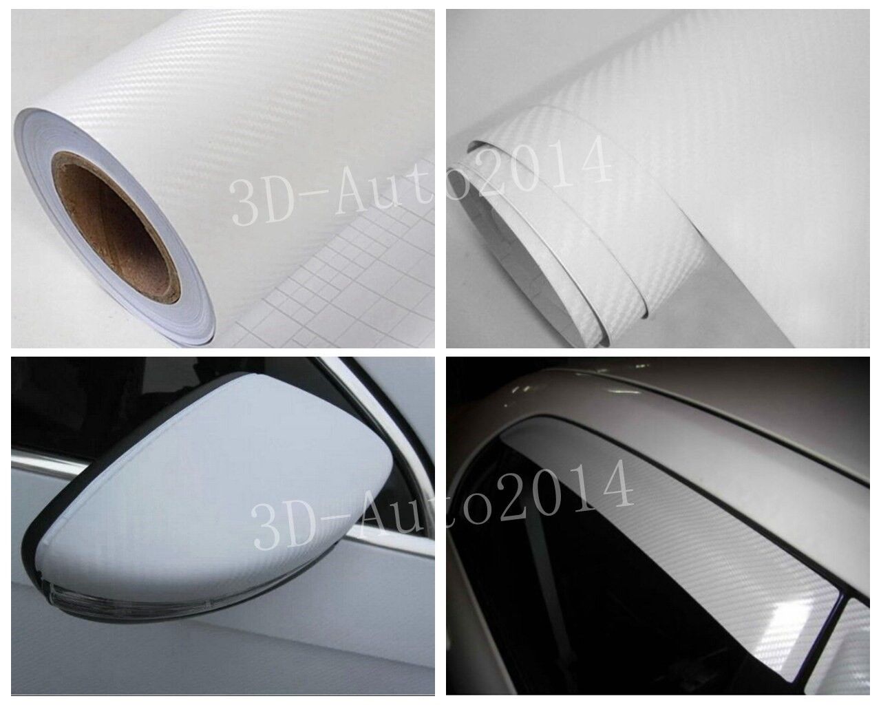5ft X6ft White 5D HIGH GLOS Carbon Fiber Vinyl Air Release Pockets Bubble Free