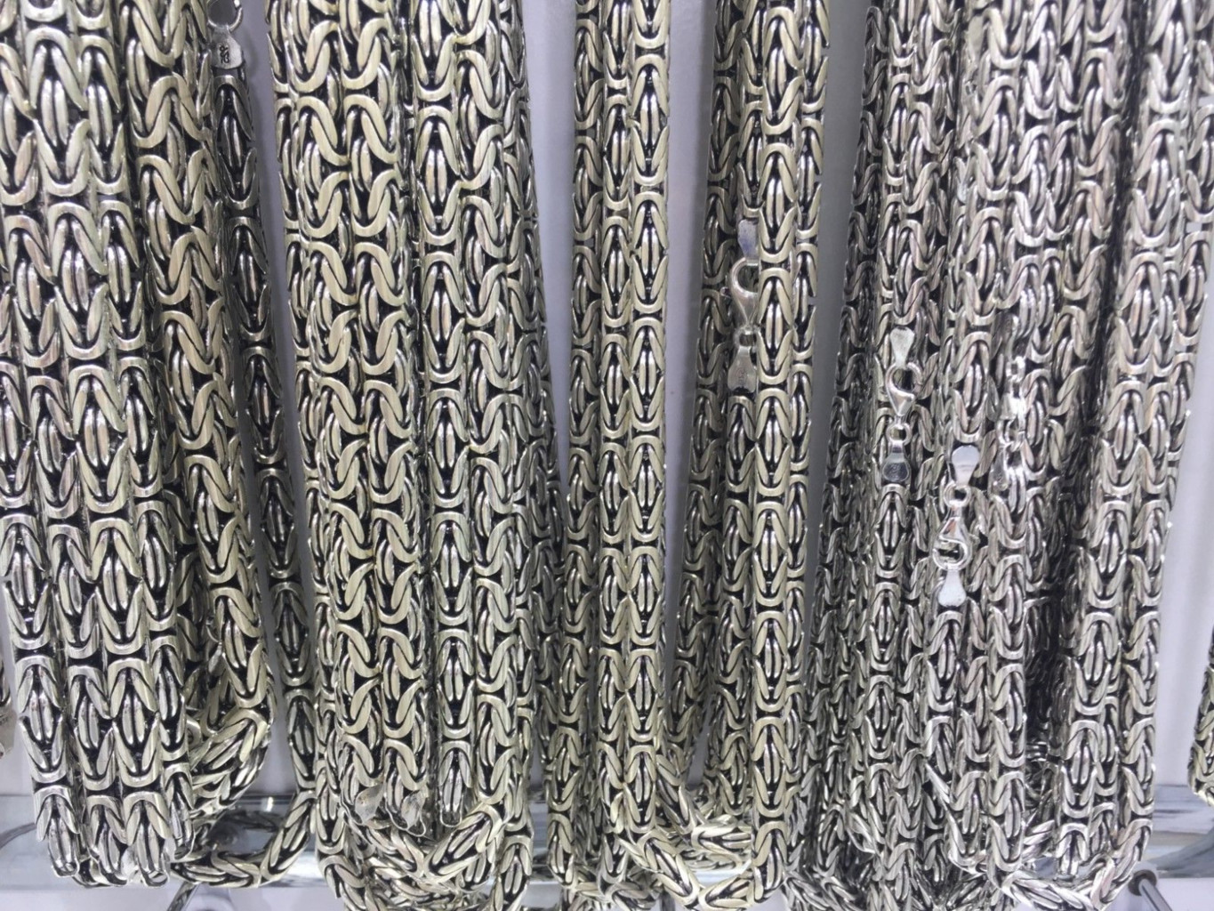 Pre-owned Handmade Bali Mens Byzantine Chain Necklace 6.5mm 105gr 24inch Solid 925 Sterling Silver