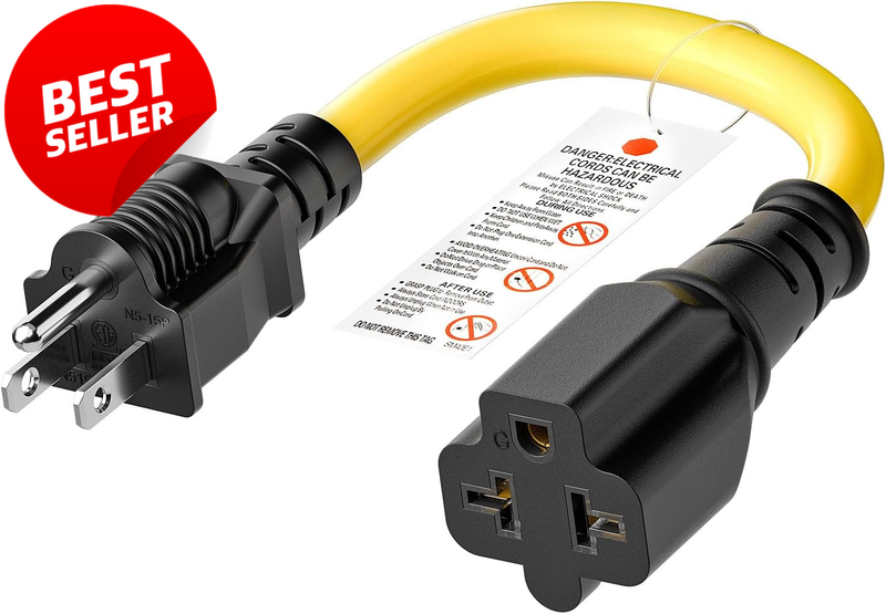 4-in-1 15A to 20A Adapter Cable 1FT 12AWG NEMA 5-15P Heavy Duty - US