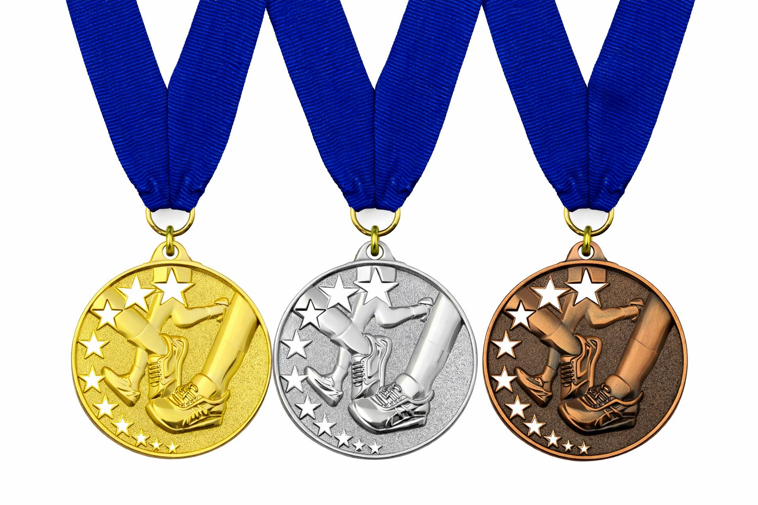 Track, Running Hollow Stars Medal 52mm (3 Colours ) Neck Ribbon Engraved FREE
