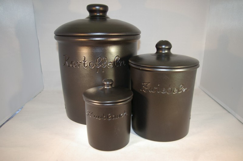 Set Schwarz Matt, Kartoffel Zwiebel Knobi Grade Ohne Henkel, Steinzeug
