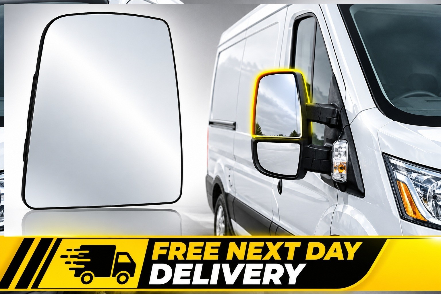 FIT FORD TRANSIT 2014- ON DOOR WING MIRROR GLASS UPPER  SECTION RH RIGHT SIDE OF