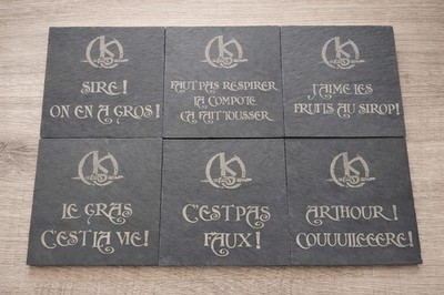 Lot 6 Sous-Verres Ardoise Kaamelott Gravés - Citations Cultes Déco Humour Cadeau