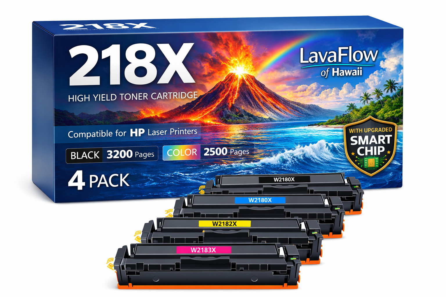 ** NEW HP Toner | 218X / 218A | Black / Color | With Chips | Compatible | 4-Pack