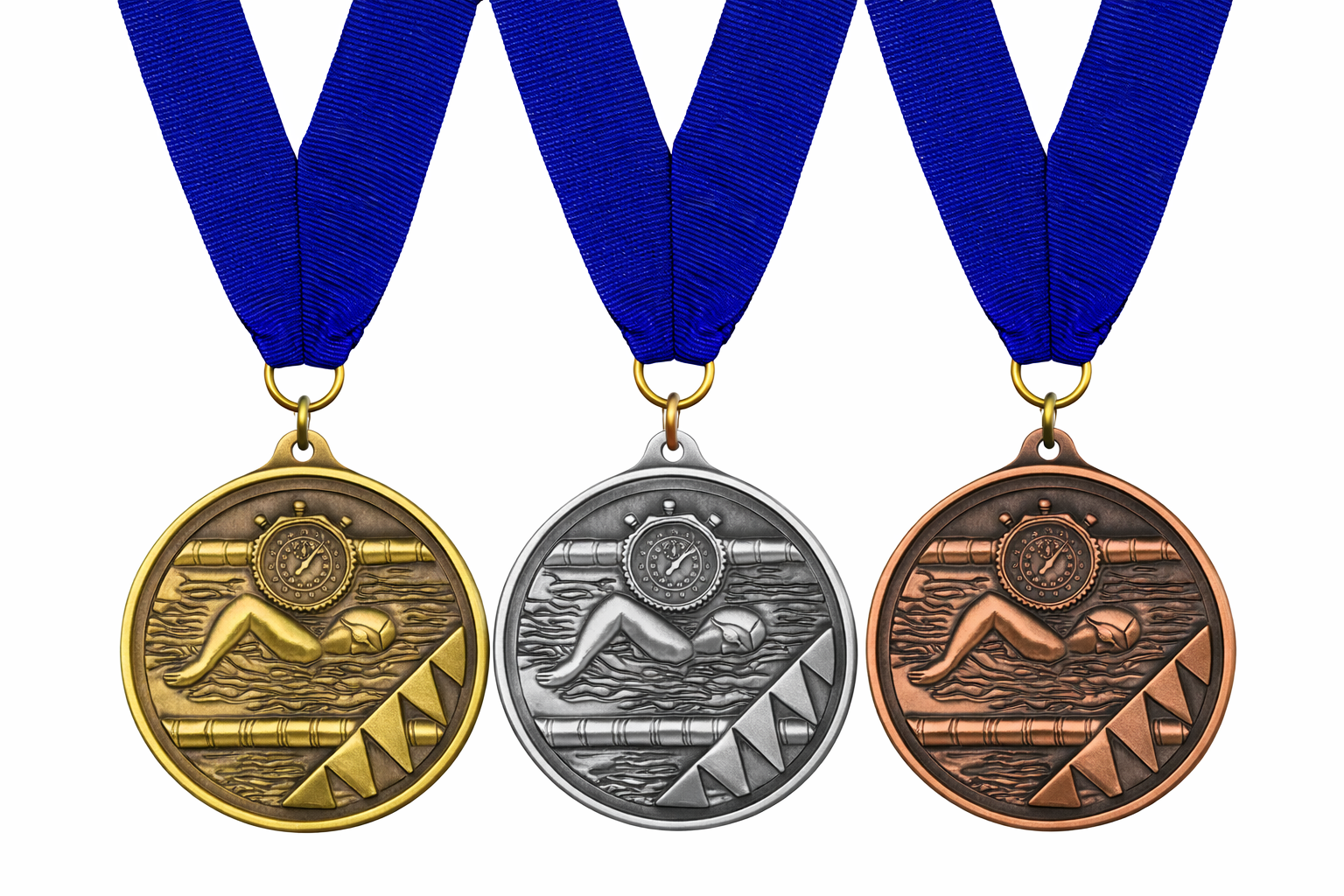 Swimming Medal 50mm (3 Colours) Engraved FREE With Neck Ribbon Pool Award