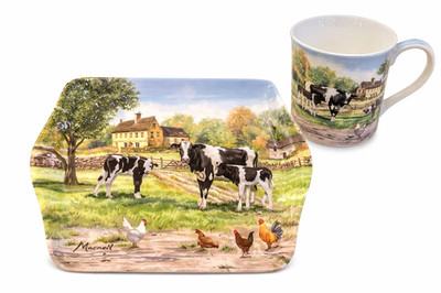 Farmyard Cow Mug Coaster Tray Gift Set Farmers Cow Lovers Kitchen Mug Present 