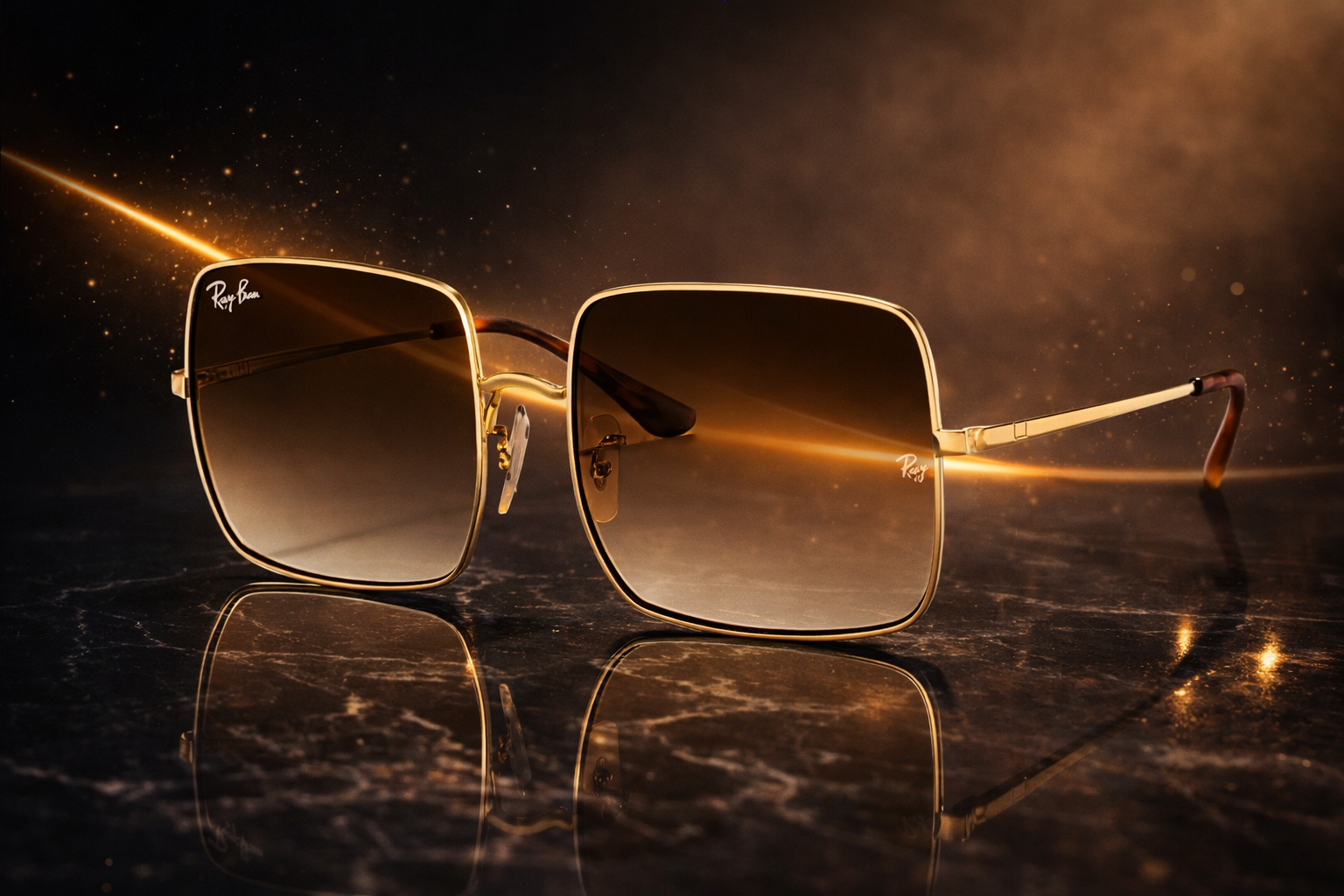 NEW Ray-Ban Square 1971 Classic Sunglasses Gold Frame with Gradient Brown Lenses Square 1971 Classic Ray Ban. Gradient brown lens... | Depop main image 3
