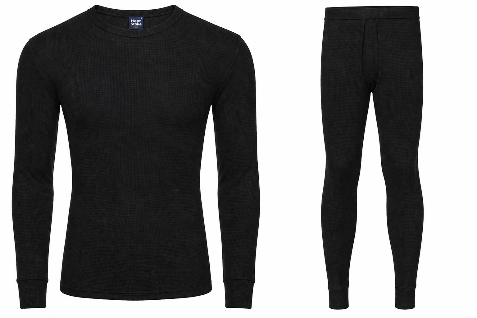 Mens Thermal Underwear Set Long Sleeve Top or Long Johns 0.45 Tog Black Ribbed