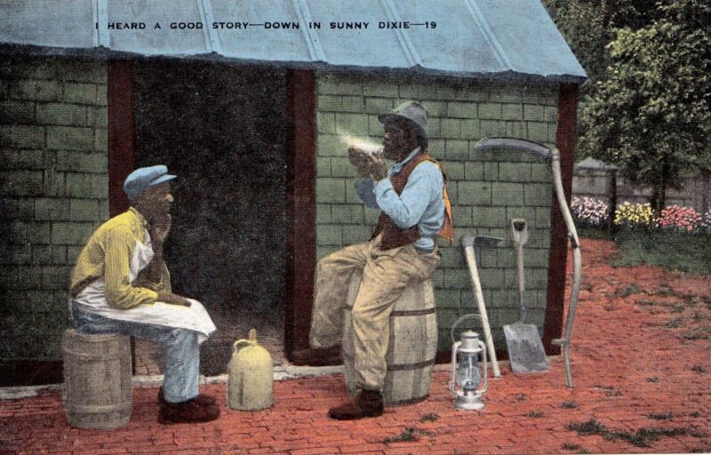 Old KROPP Postcard DOWN IN SUNNY DIXIE #19 Men 1 Smoking Pipe BLACK AMERICANA
