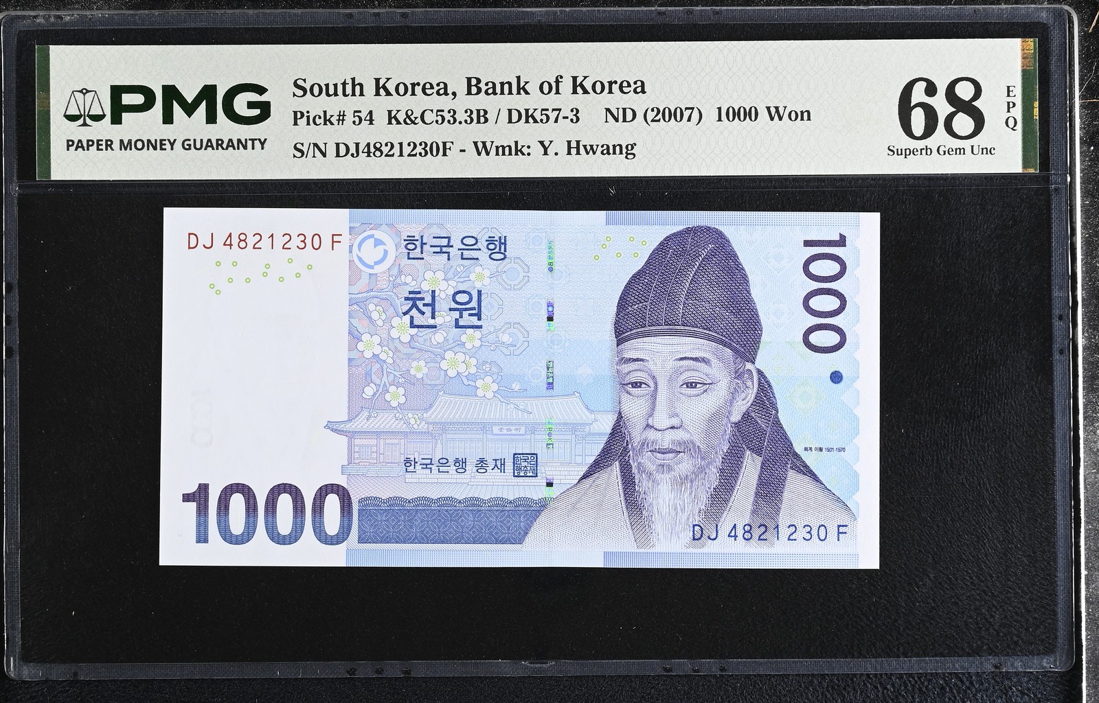 South Korea 1000 Won ND 2007 P 54 Superb Gem UNC PMG 68 EPQ ,WTM Y. Hwang