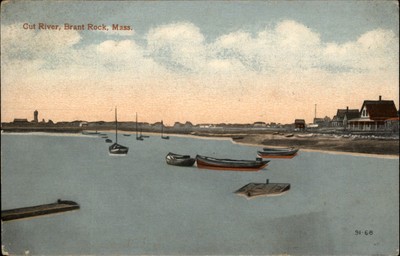 Brant Rock Massachusetts ~ Cut River view ~ boats ~ postcard mailed 1919