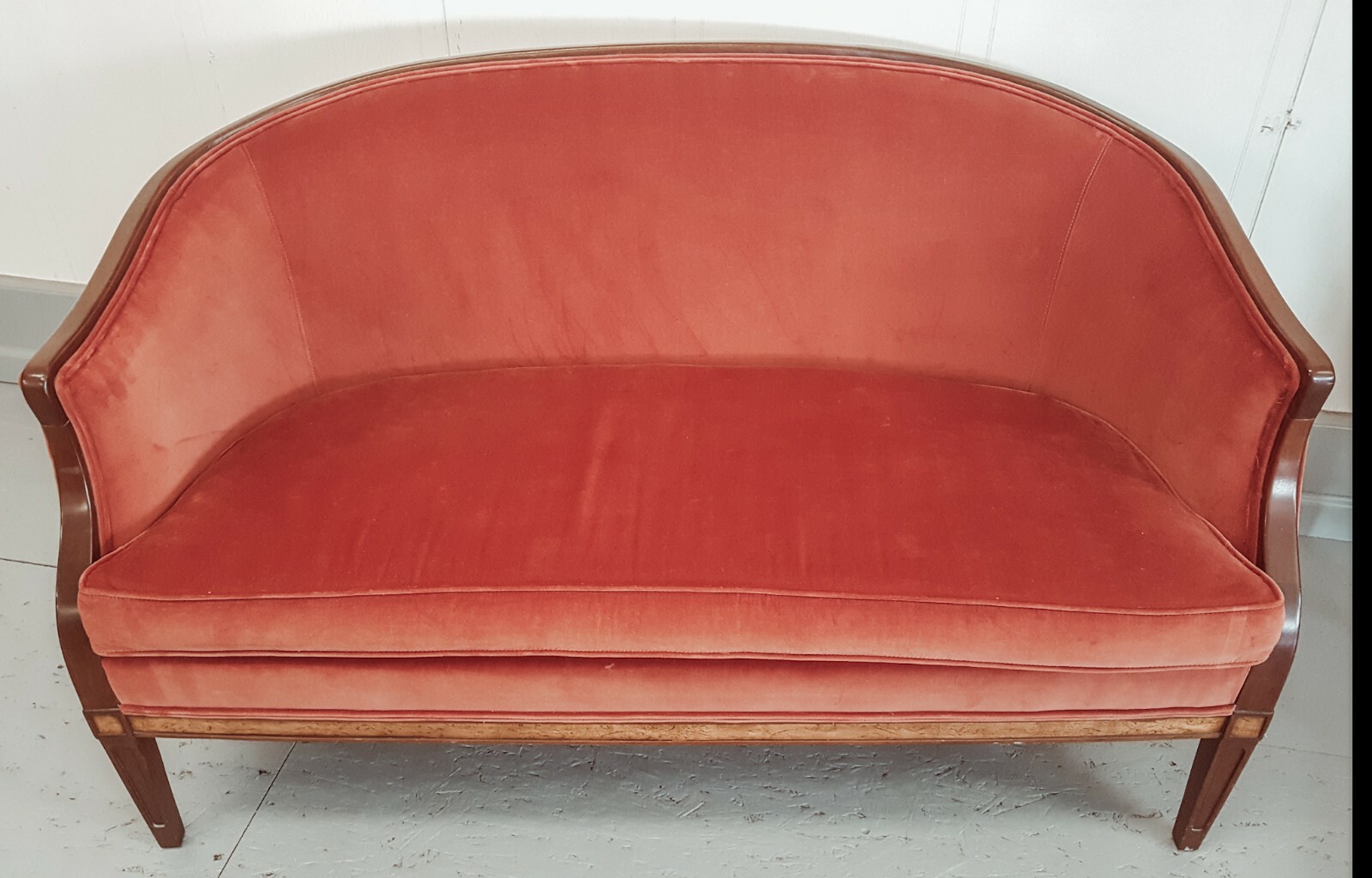 Vintage Velvet Rust Orange Settee Antique Couch Excellent Condition