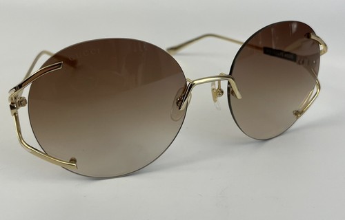 Pre-owned Gucci Women's Round Frame Sunglasses Gold Metal Brown Gradient Lens