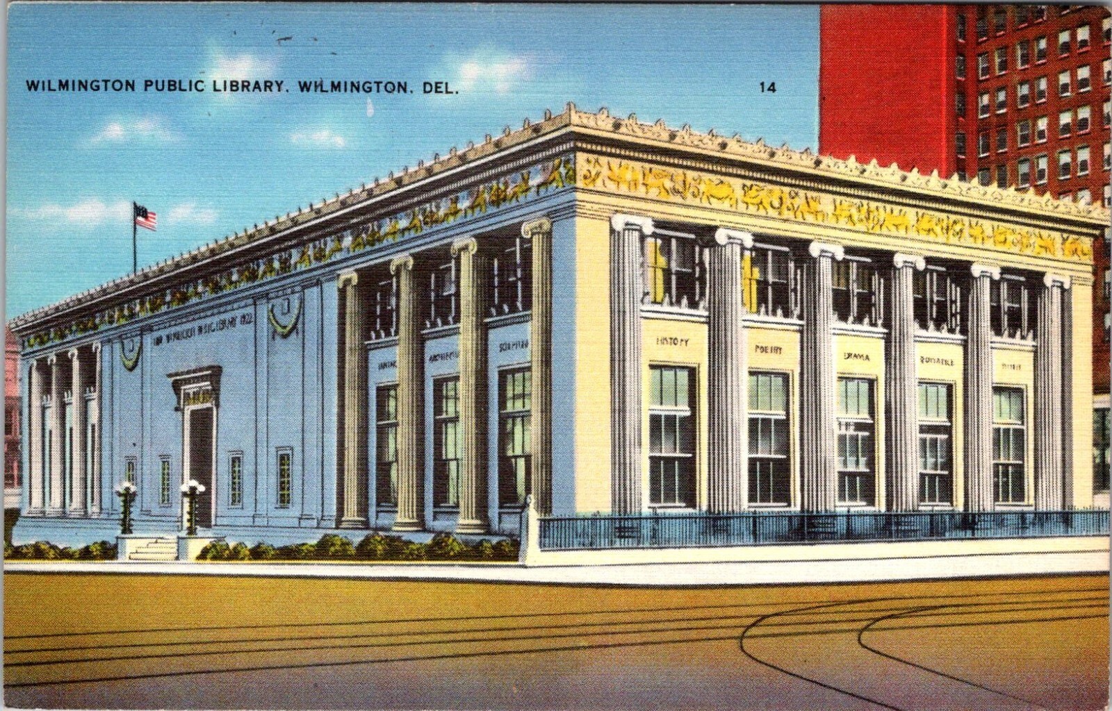 Vintage Wilmington Public Library Postcard By Mich Bros. Wilmington Del. Technor