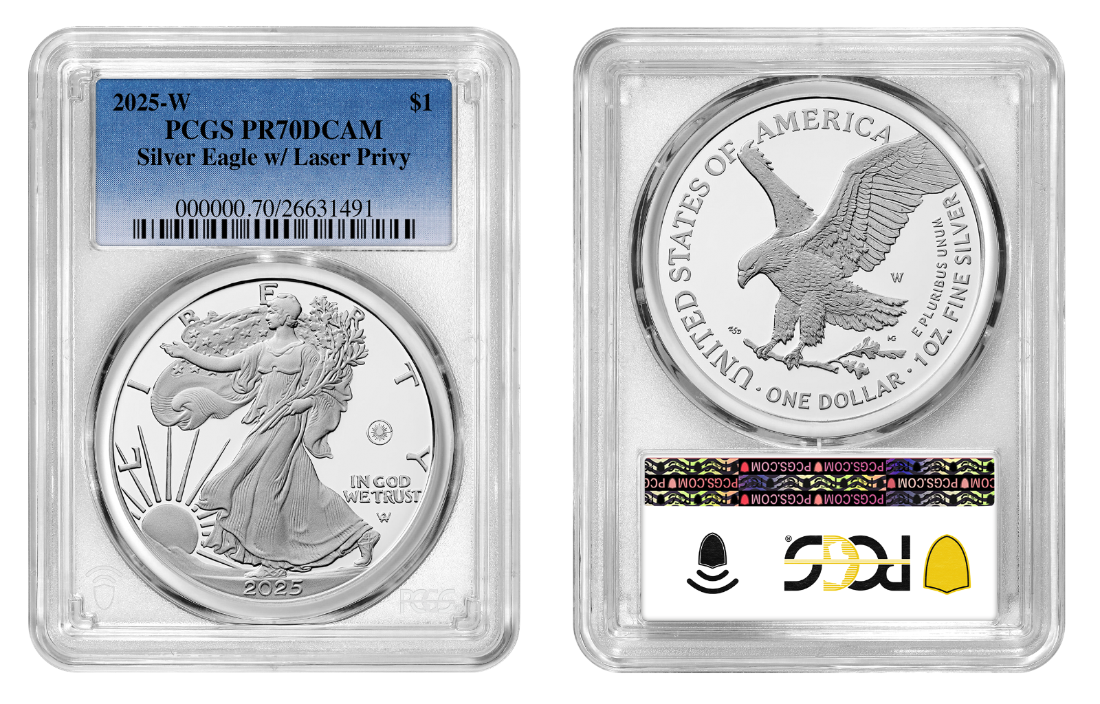 2025 W Silver American Eagle $1 Laser Privy PCGS PR70DCAM #1 | eBay