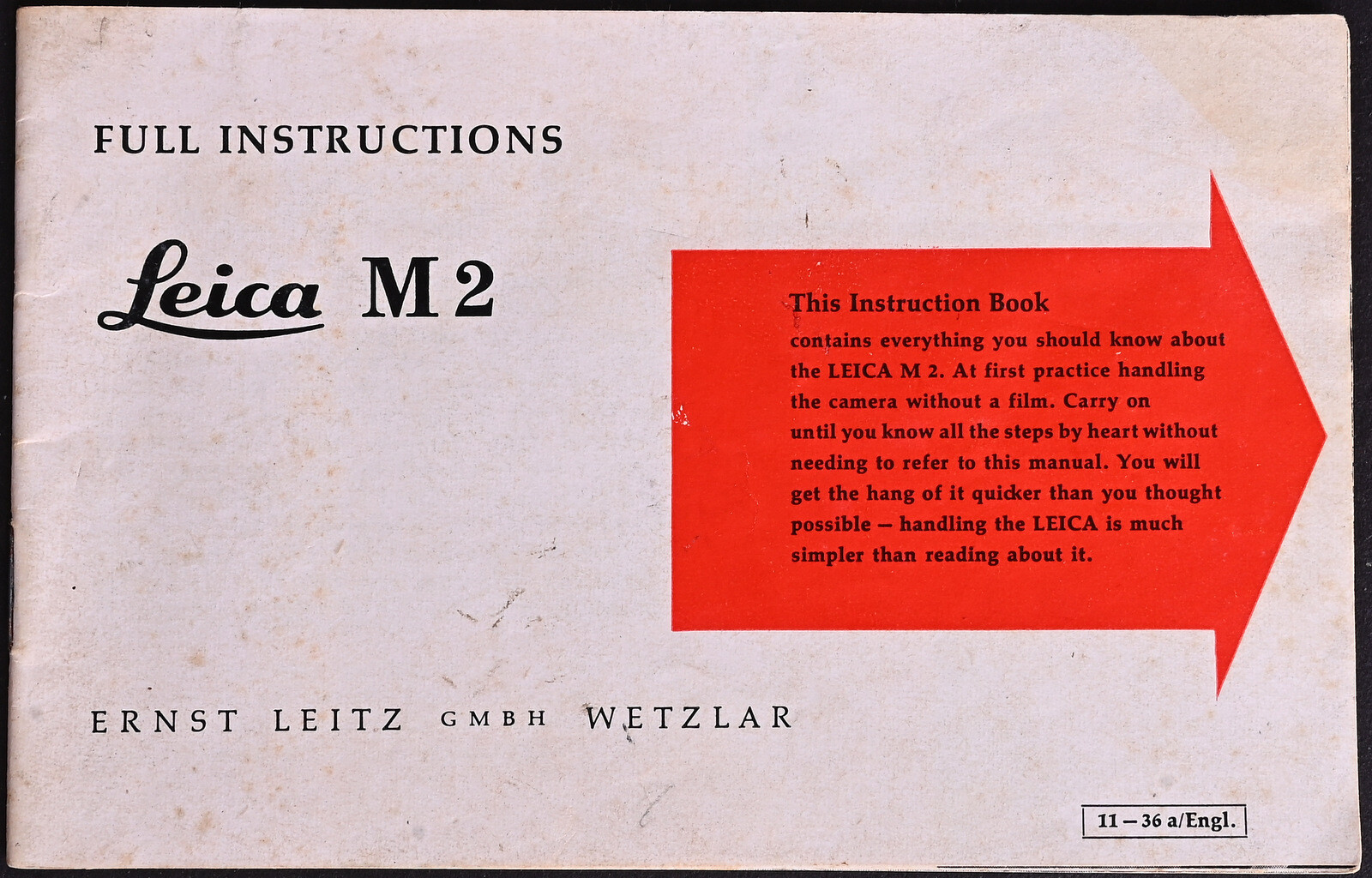 ライカ Leica M2 1963年 オリジナル 使用説明書 英語版 ライカ Leica M2 1963年 使用説明書 英語版 希少 大変貴重 美品