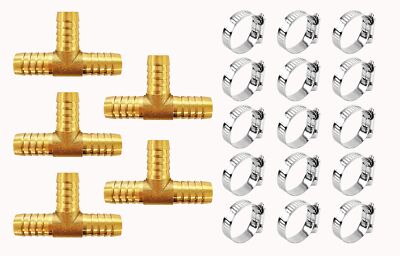 5PCS 5/8 Brass Hose Barb Tee, 3-Way Tee Hose Fitting (5/8'' x 5/8'' x 5/8'' tee ...