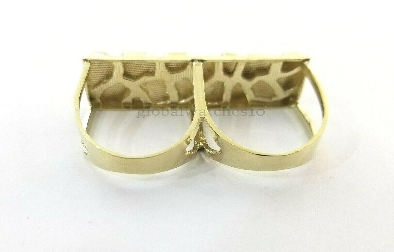 Pre-owned G&d 10k Yellow Gold Nugget Two Finger Men Ring Diamond Cut Design Double Finger
