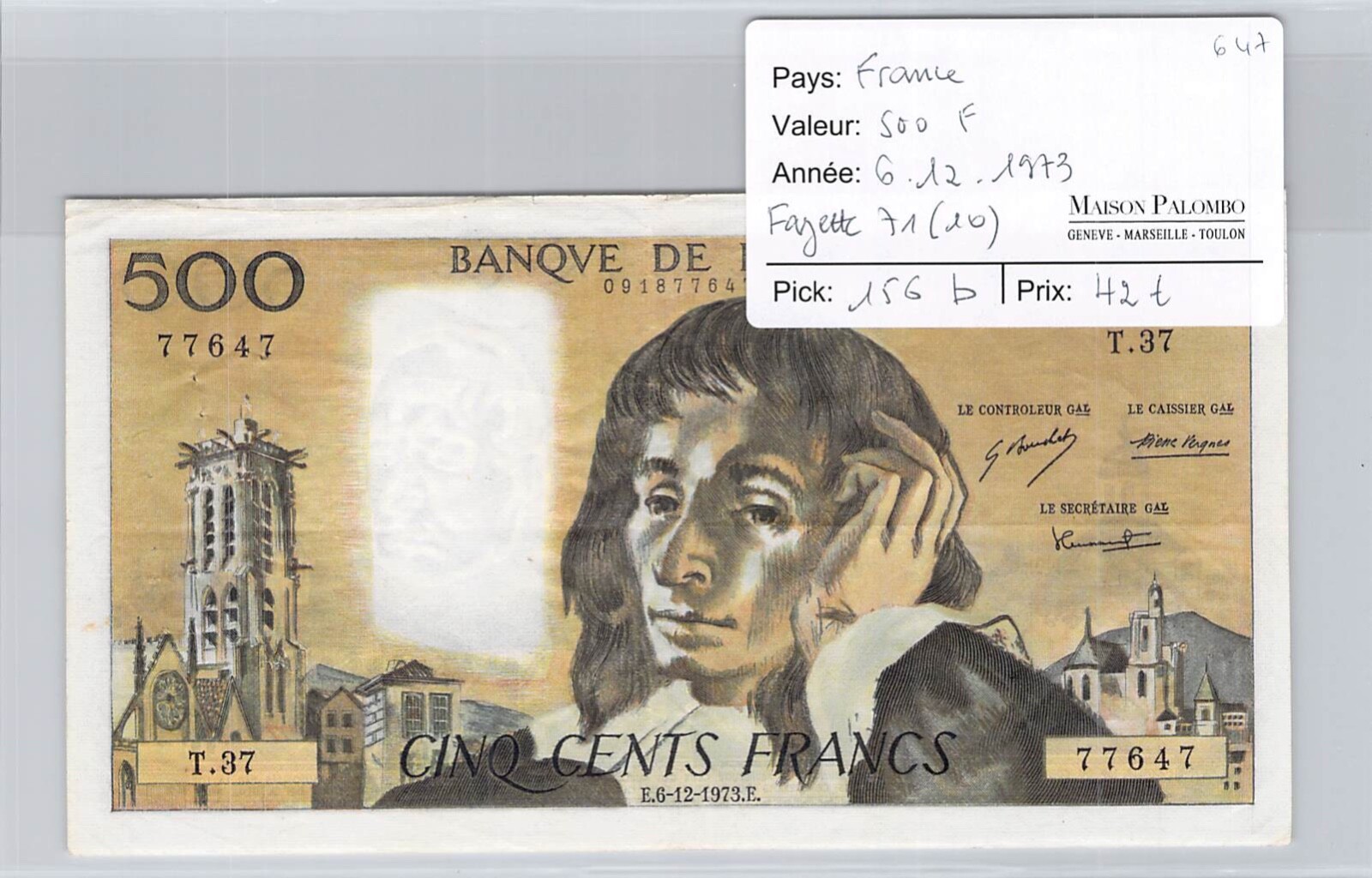 フランス500francs France Ticket - 500 Francs 6/12/1973 - N°647 - Fayette 71(10