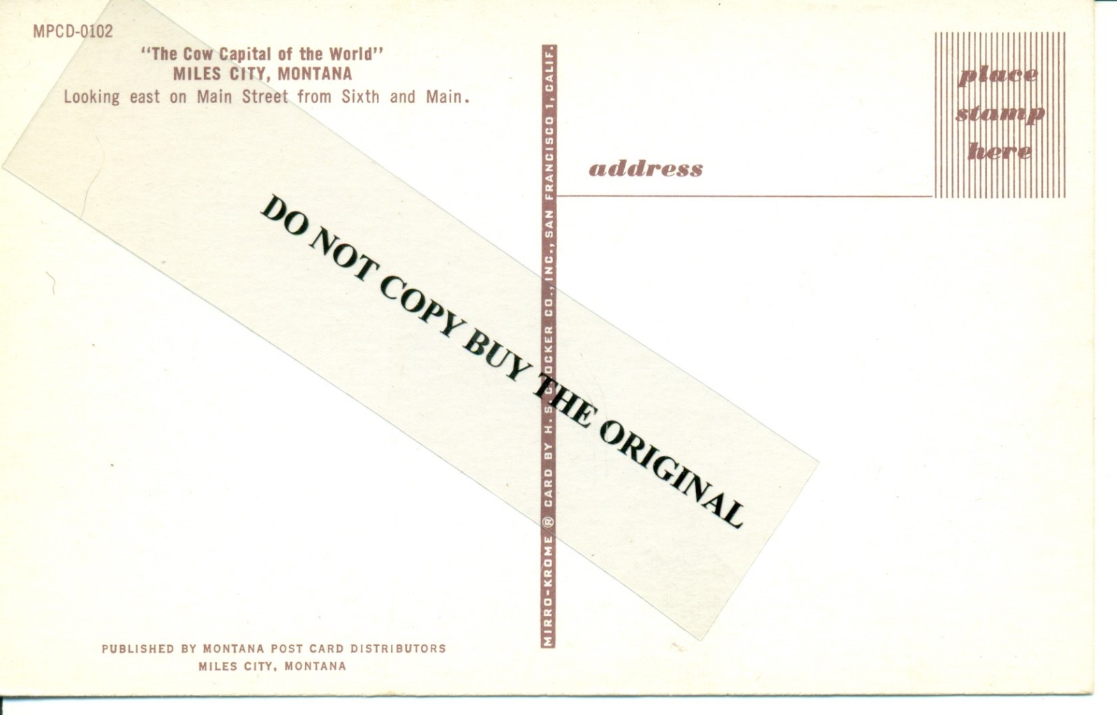 1960 Miles City,Montana Looking East on Main from 6th & Main unu post card NOS