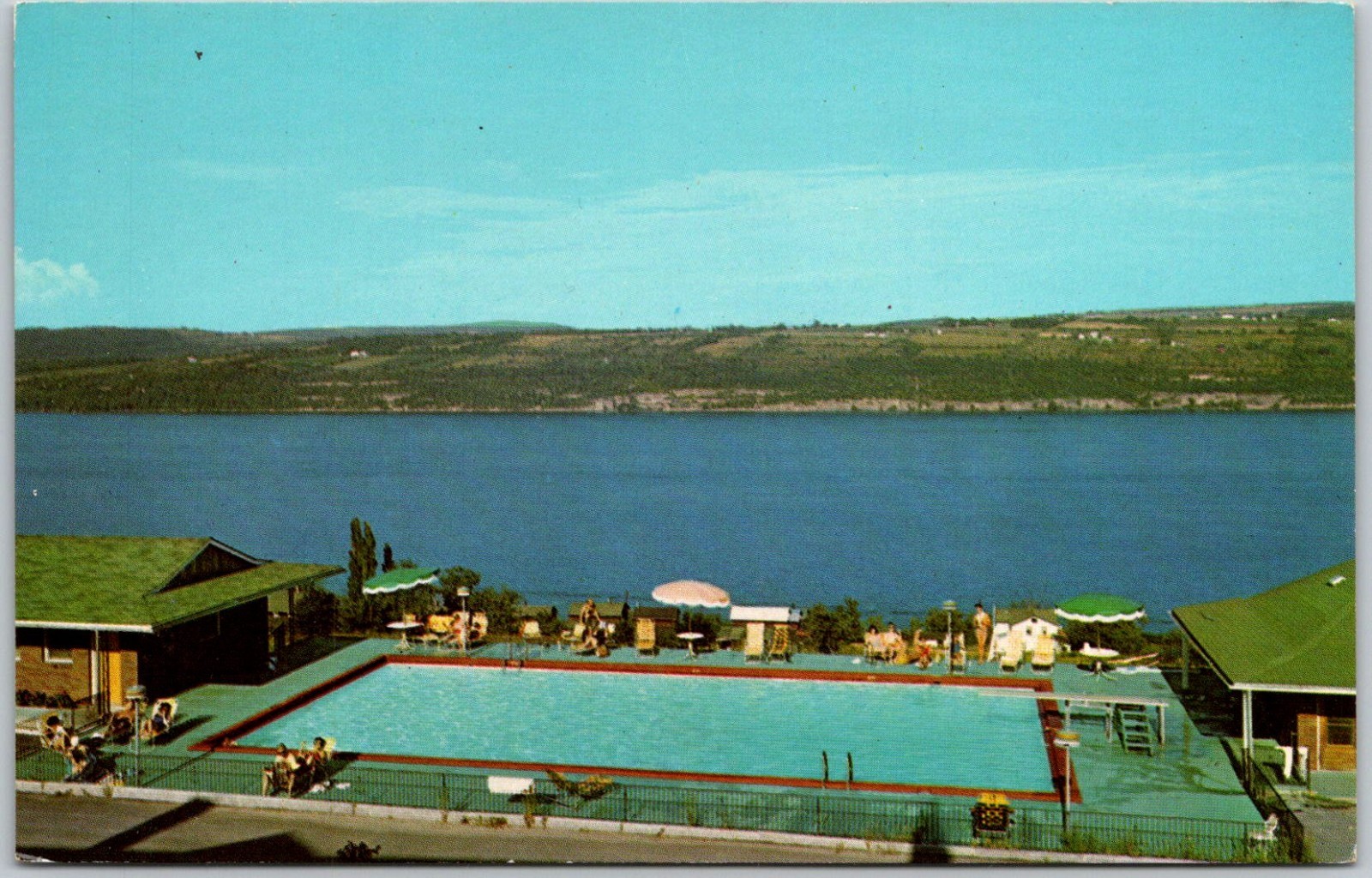Watkins Glen New York Glen Motor Inn Swimming Pool Seneca Lake Postcard