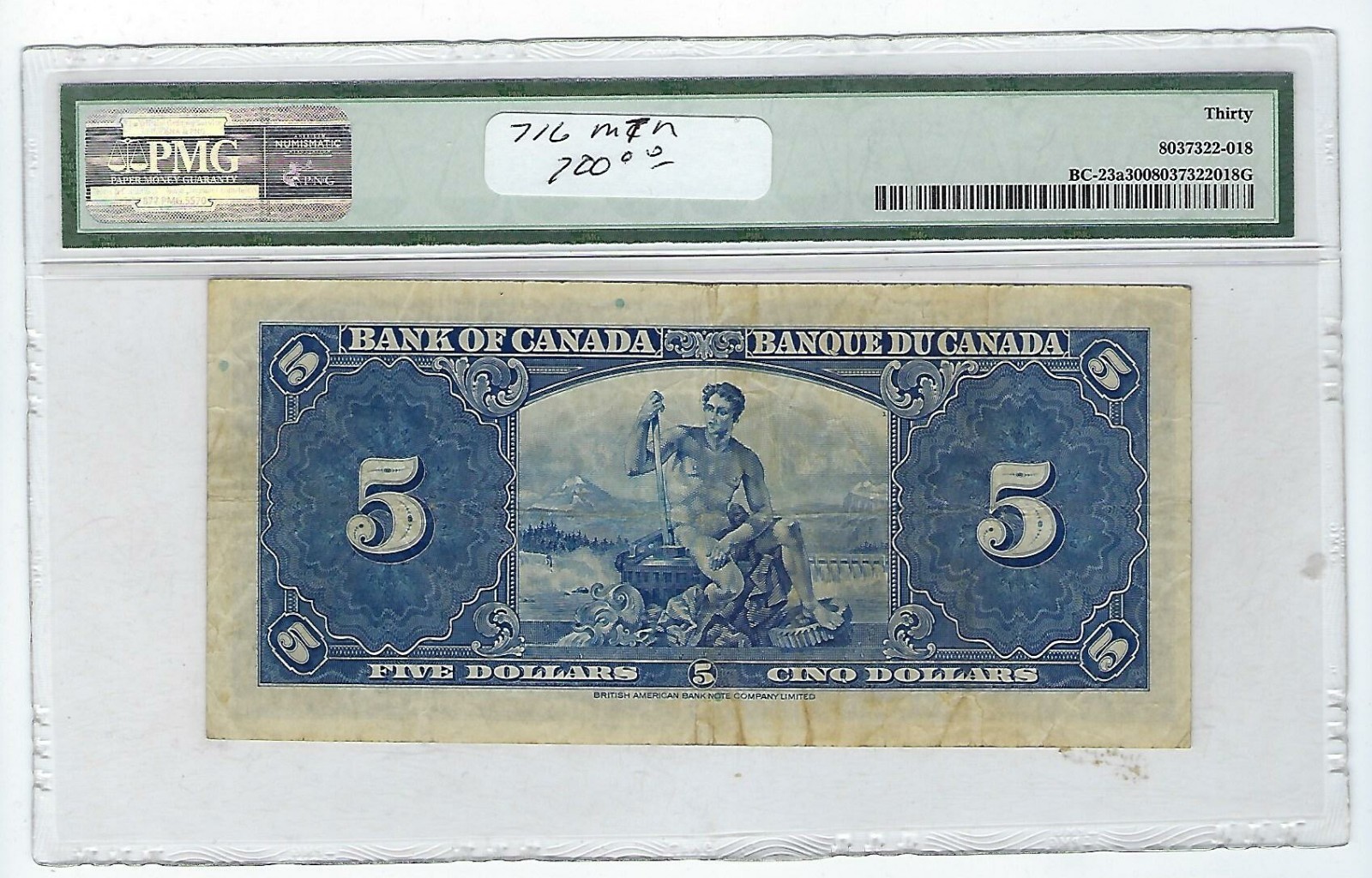 **1937**Osborne/Towers $5 Note BC-23a ;PMG VF-30 SN# A/C 2685660