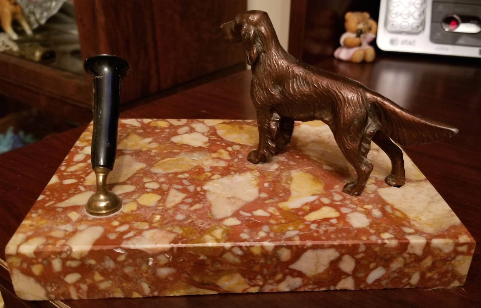 Vintage Irish Setter Dog Pen Holder on Marble Base - Office. Mid Century. NICE!