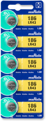Murata LR43 (186) 1.5V Alkaline Button Cell Battery (5 Pack) - EXP 07/2023