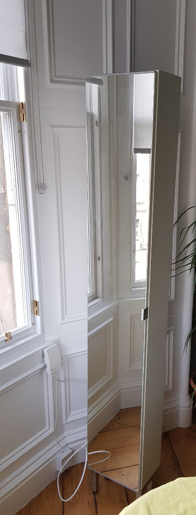 Large freestanding bathroom mirror/mirrored cabinet + shelves IKEA LILLÅNGEN style white/silver ...