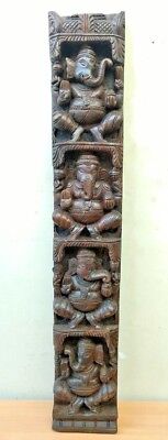 Wooden Ganesh Wall Panel Ancient Antique Ganapathi Vintage Hand Carved Panel US