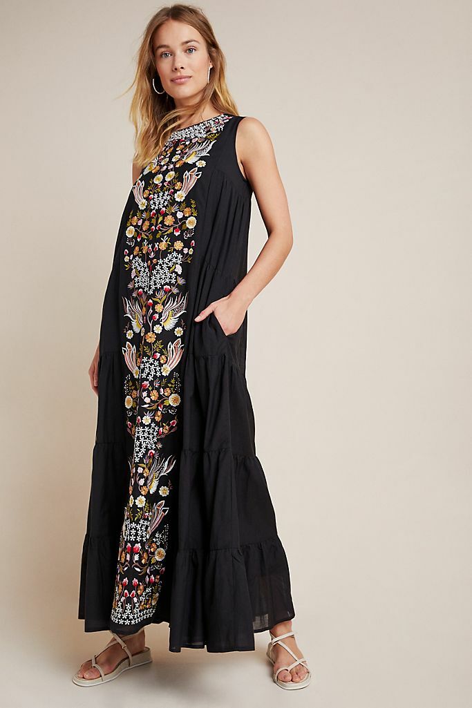 Anthropologie Jacaranda Tiered Maxi Dress Embroidered Floral