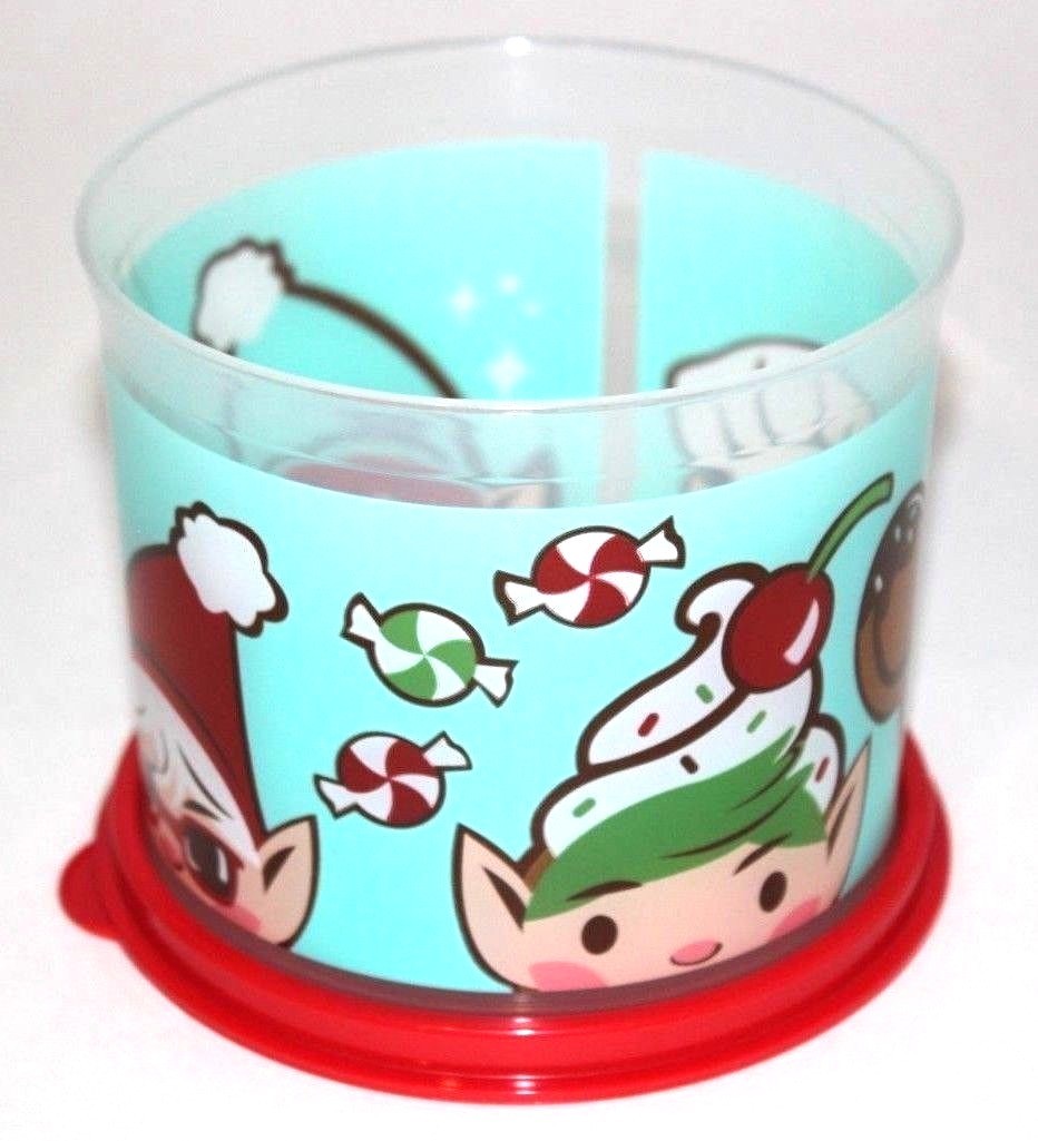 Tupperware Canister Christmas Elf Red & Blue 2 Cup Candy Container TupperElf