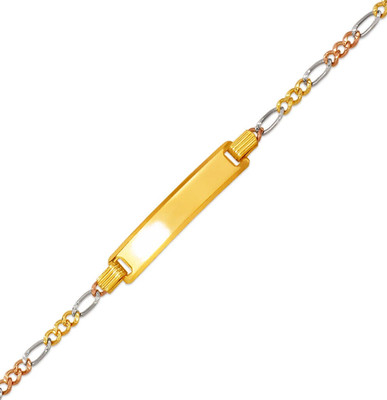 NEW 14K TRI-COLOR GOLD FIGARO X-LIGHT BABY ID BRACELET     