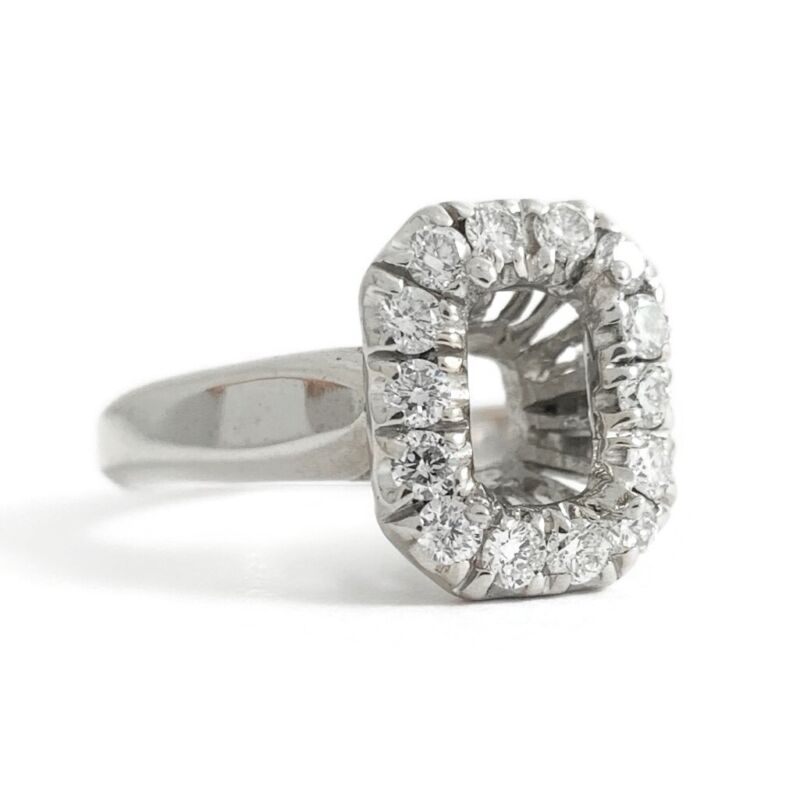 Emerald Cut Halo Diamond Engagement Ring Setting Mounting 18k White Gold 6.73 Gr