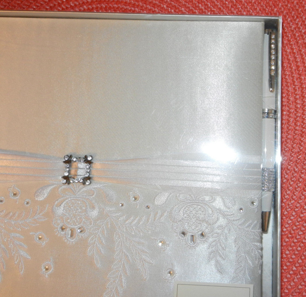 Hallmark White Wedding Guest Book & Pen Floral with Crystal Accent