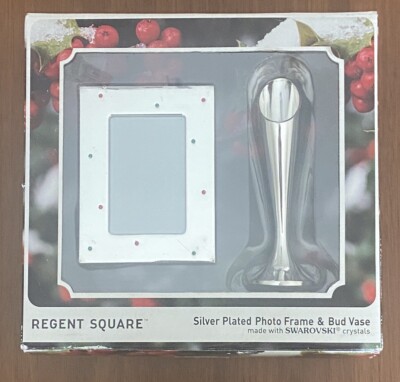 Regent Square Silver Plated Frame & Bud Vase With Swarovski Crystals NEW