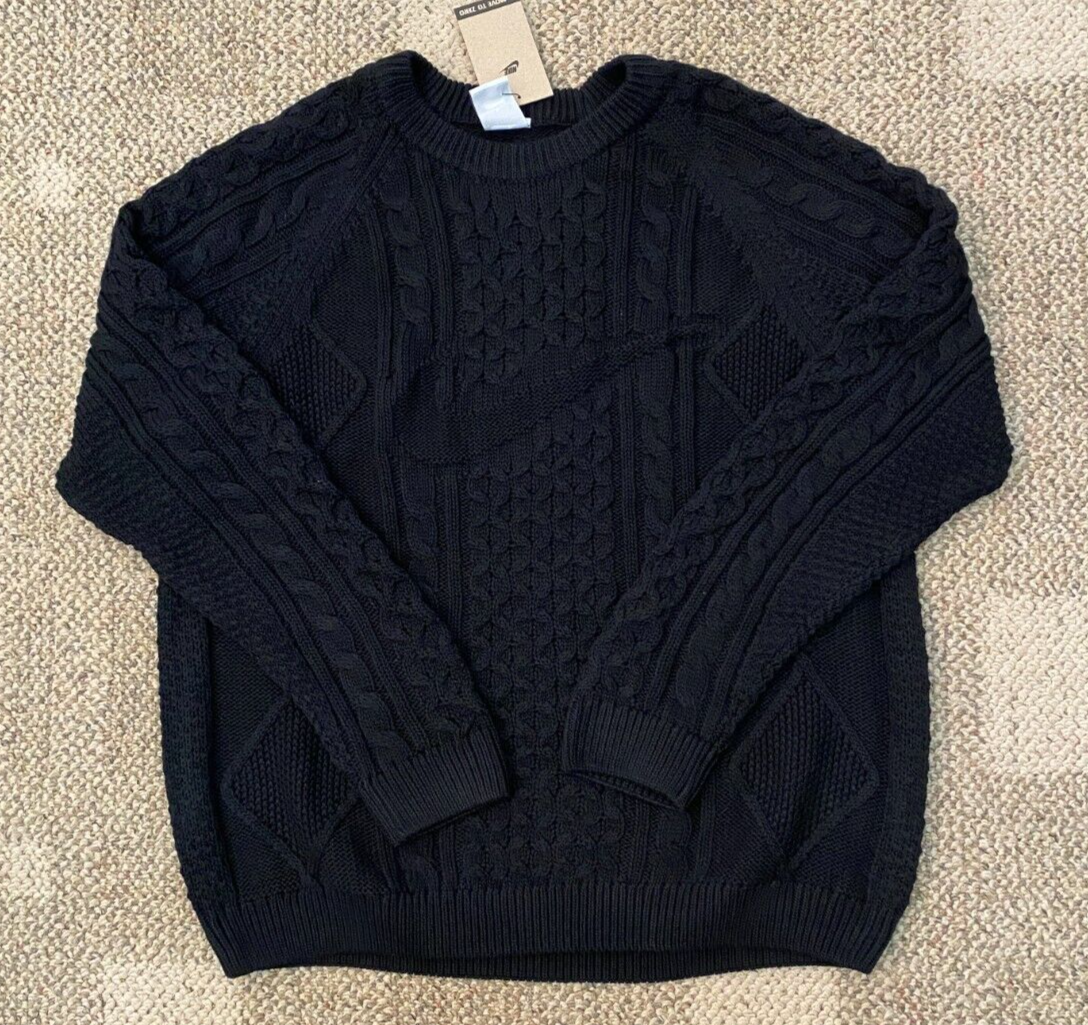 $175 Nike Life Cable Knit Sweater Logo Black Soft DQ5176-010 $175 Nike Life Cable Knit Sweater Logo Black Soft DQ5176-010