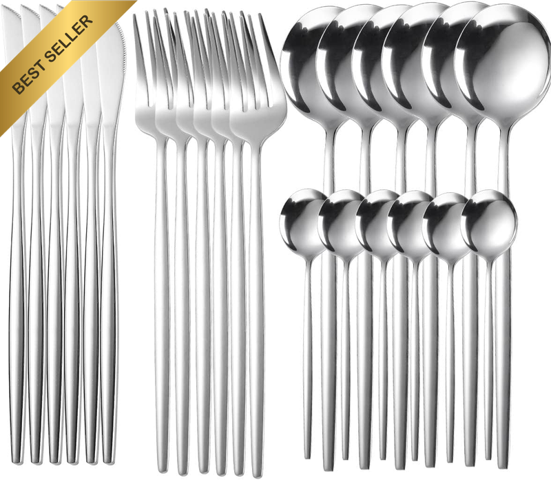 24-Piece Stainless Steel Cutlery Set, Service for 6, Mirror Finish Silverware