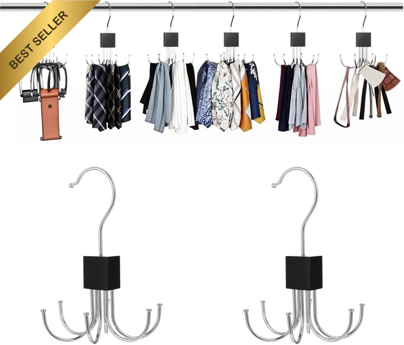 2 Pcs Belt Tie Hanger Organiser,360° Rotatable Tie Organizer, for Belts, Bra, Ta