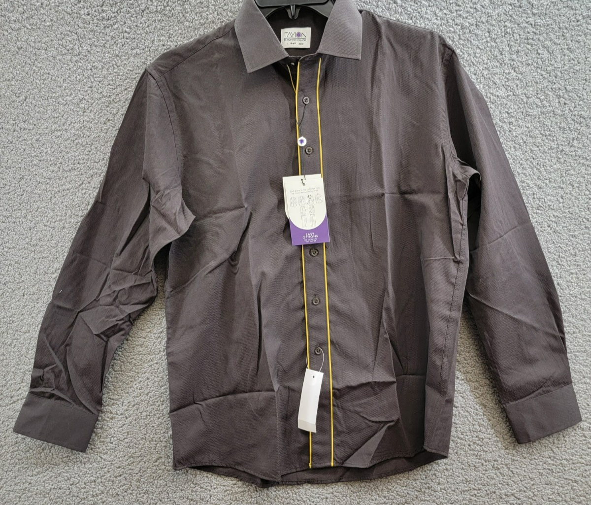 Tayion Collection Slim Fit Dress Shirt Men's L 16-16.5 32-33 Brown & Gold L/S - Picture 2 of 20