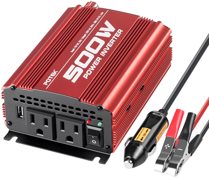 POTEK 500W Car Power Inverter DC 12V to AC 110V with 2AC outlets and 2A USB P...