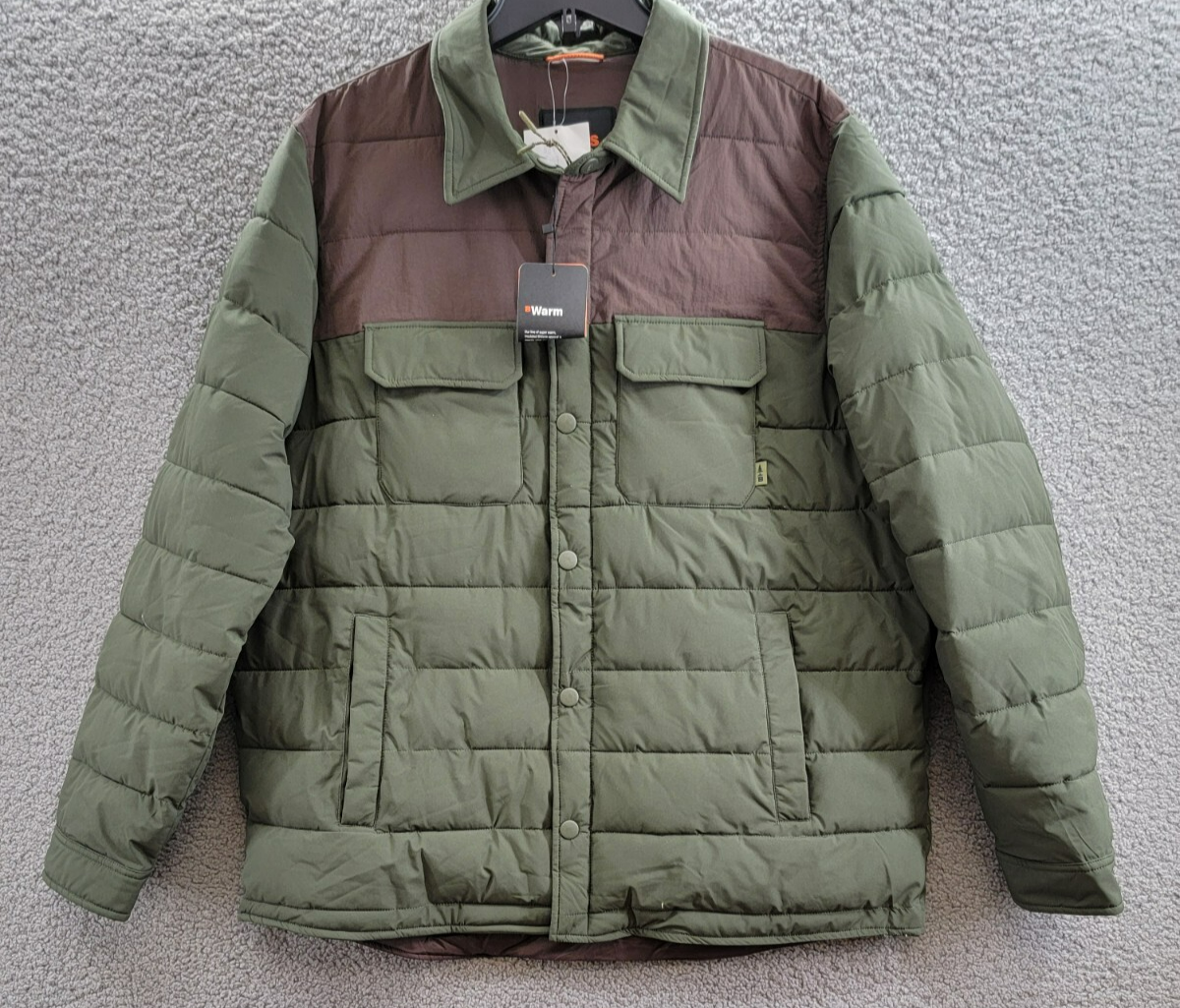BASS OUTDOOR Colorblocked Padded Shacket Men's XL Green Snap Front Closure L/S - Picture 1 of 16