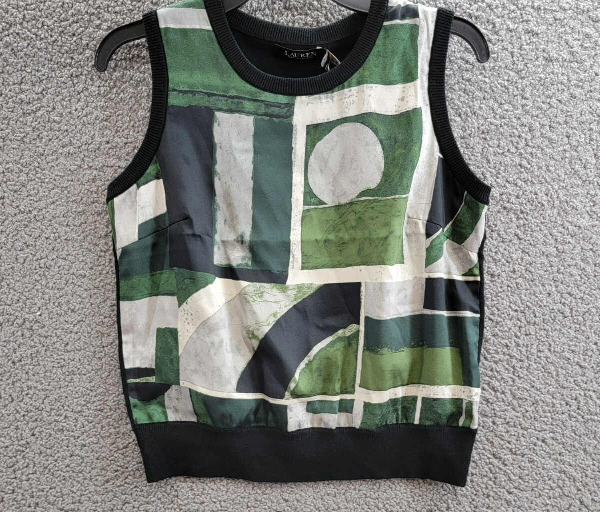 Lauren Ralph Lauren Petite Geo-Print Sleeveless Sweater Women's PM Black Multi - Picture 2 of 16